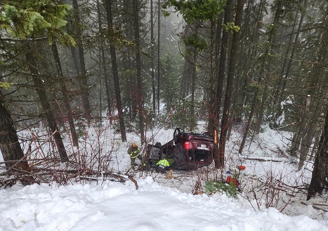 A photo of the motor vehicle incident along Phoenix Road near Greenwood, B.C., on Dec. 20, 2023.