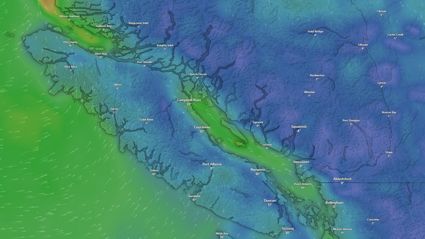 Със зелена Нова година в прогнозата за Британска Колумбия провинцията