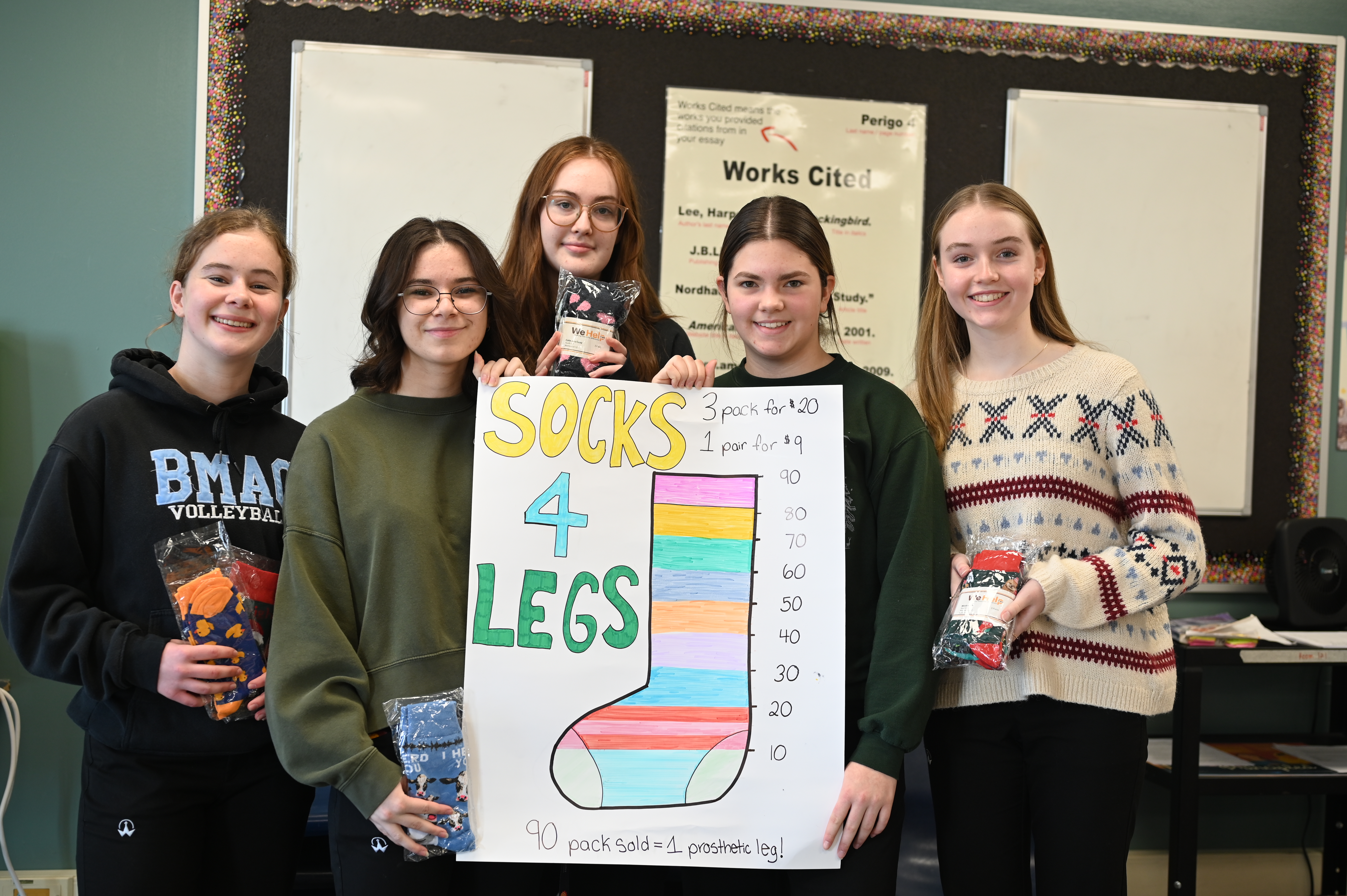 Guelph Catholic students sold socks to buy prosthetic leg as part of project