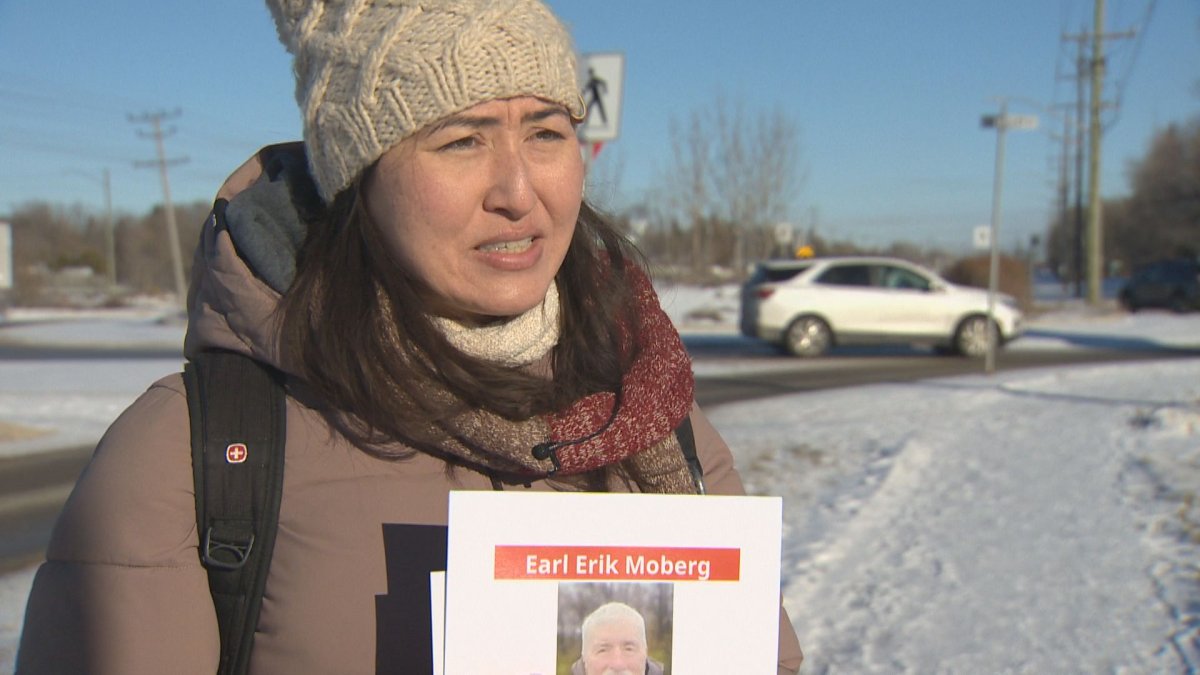 Britt Moberg, daughter of missing 81-year-old Earl Moberg, says she and her uncle have been searching for her father since he went missing in Winnipeg on Dec. 12, 2023.