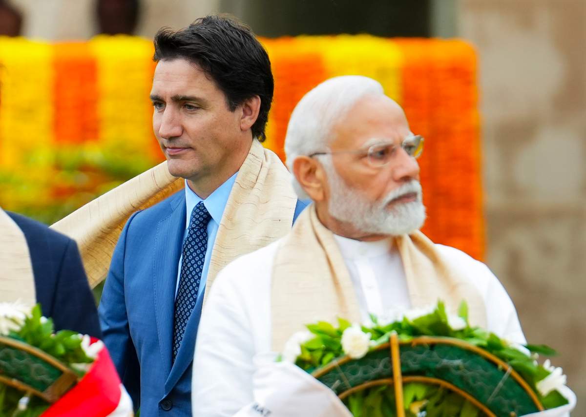 Prime Minister Justin Trudeau takes part in a wreath laying ceremony at Raj Ghat (Mahatma Gandhi’s cremation site) in New Delhi, India on Saturday, Sept. 9, 2023. THE CANADIAN PRESS/Sean Kilpatrick