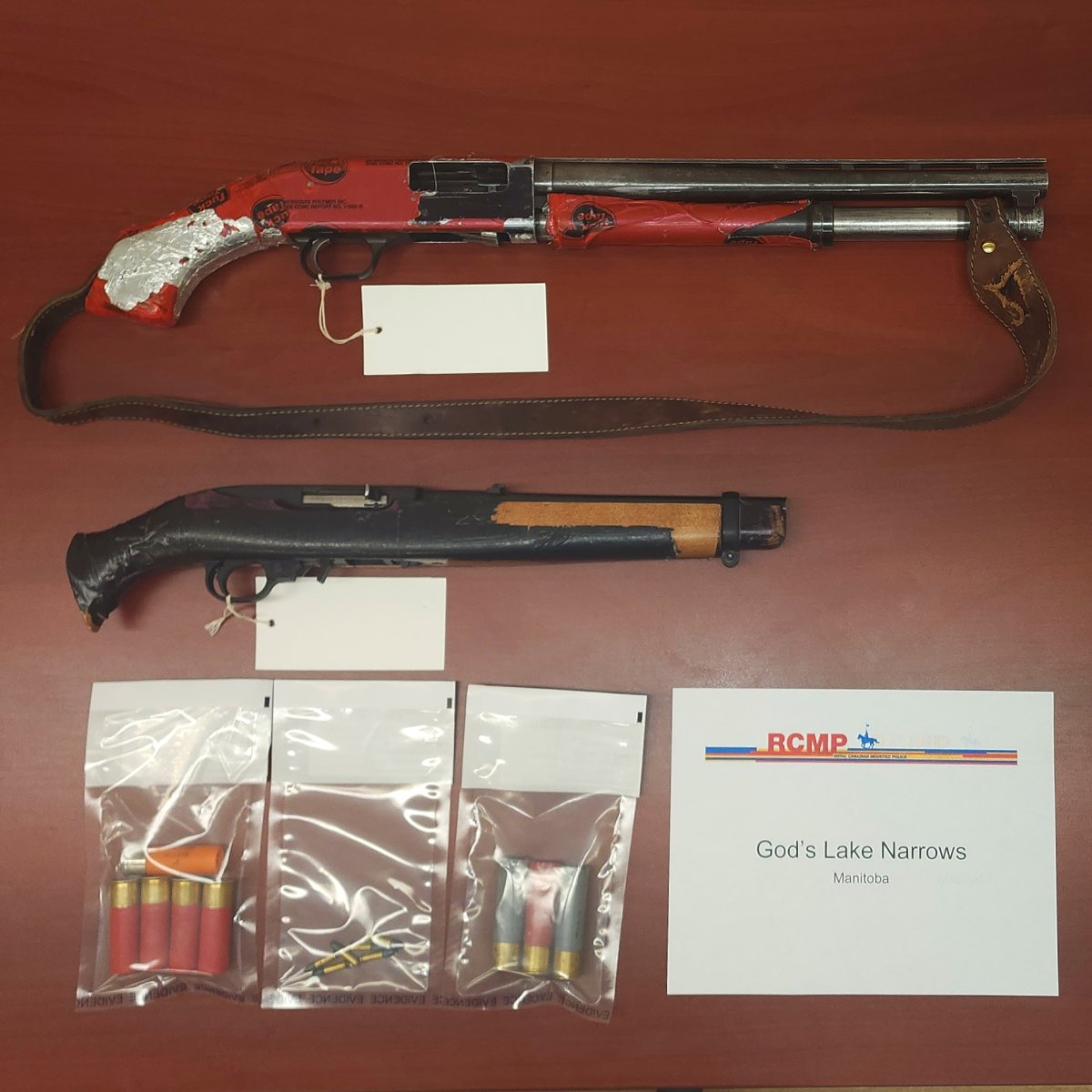 Firearms and ammunition were located in a vehicle following a traffic stop in a Manitoba community, on Dec. 25, 2023.