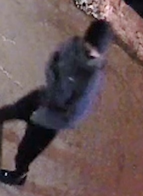 A fifth suspect in the 2022 mass shooting at Ertale Lounge in Edmonton, captured on surveillance video wearing a grey coat, dark pants and a black balaclava.