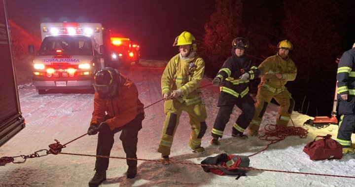 Man rescued after driving over steep embankment near West Kelowna, B.C.
