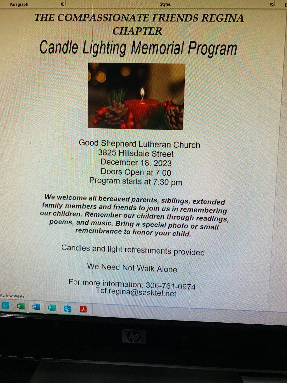 The Compassionate Friends Regina Chapter Candle Lighting Memorial Program - image