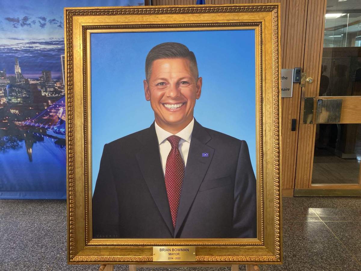 The portrait of former mayor Brian Bowman unveiled on Dec. 11, 2023.