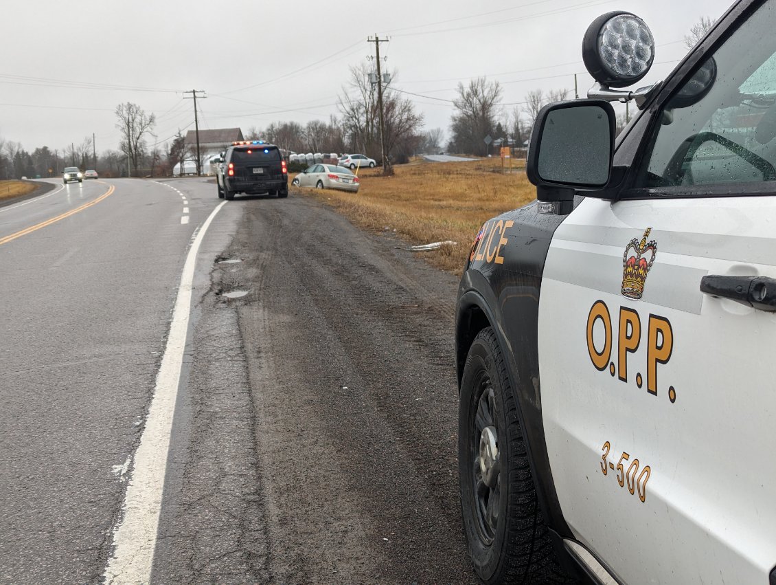OPP say a man has been charged with impaired driving after a vehicle went off the road and hit a sign on County Road 41 Friday morning.