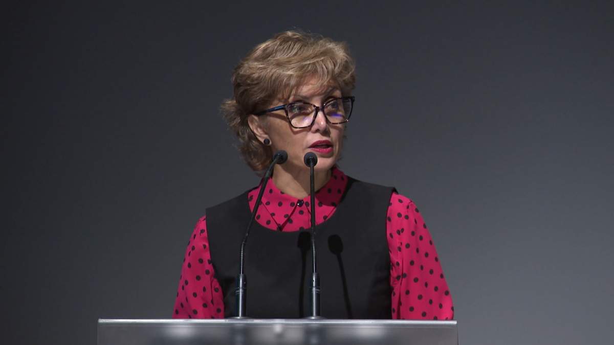 Calgary Mayor Jyoti Gondek at a housing announcement on Dec. 7. The mayor announced she would not be participating in the annual menorah lighting at city hall.
