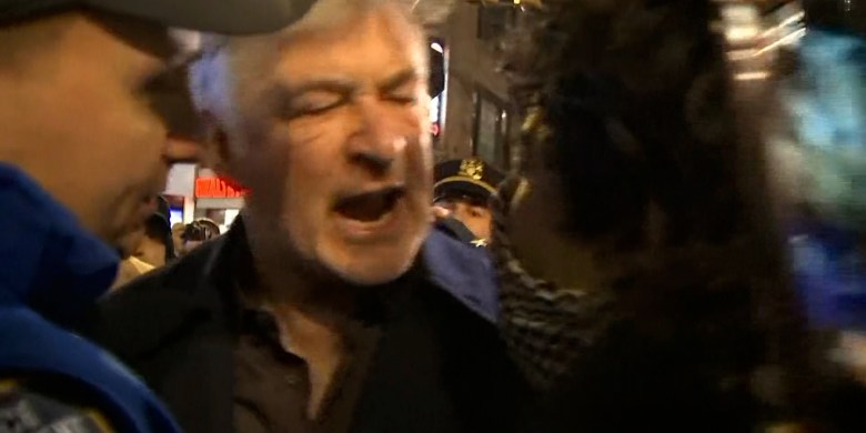Alec Baldwin led away by cops after heated face-off at pro-Palestinian rally: video