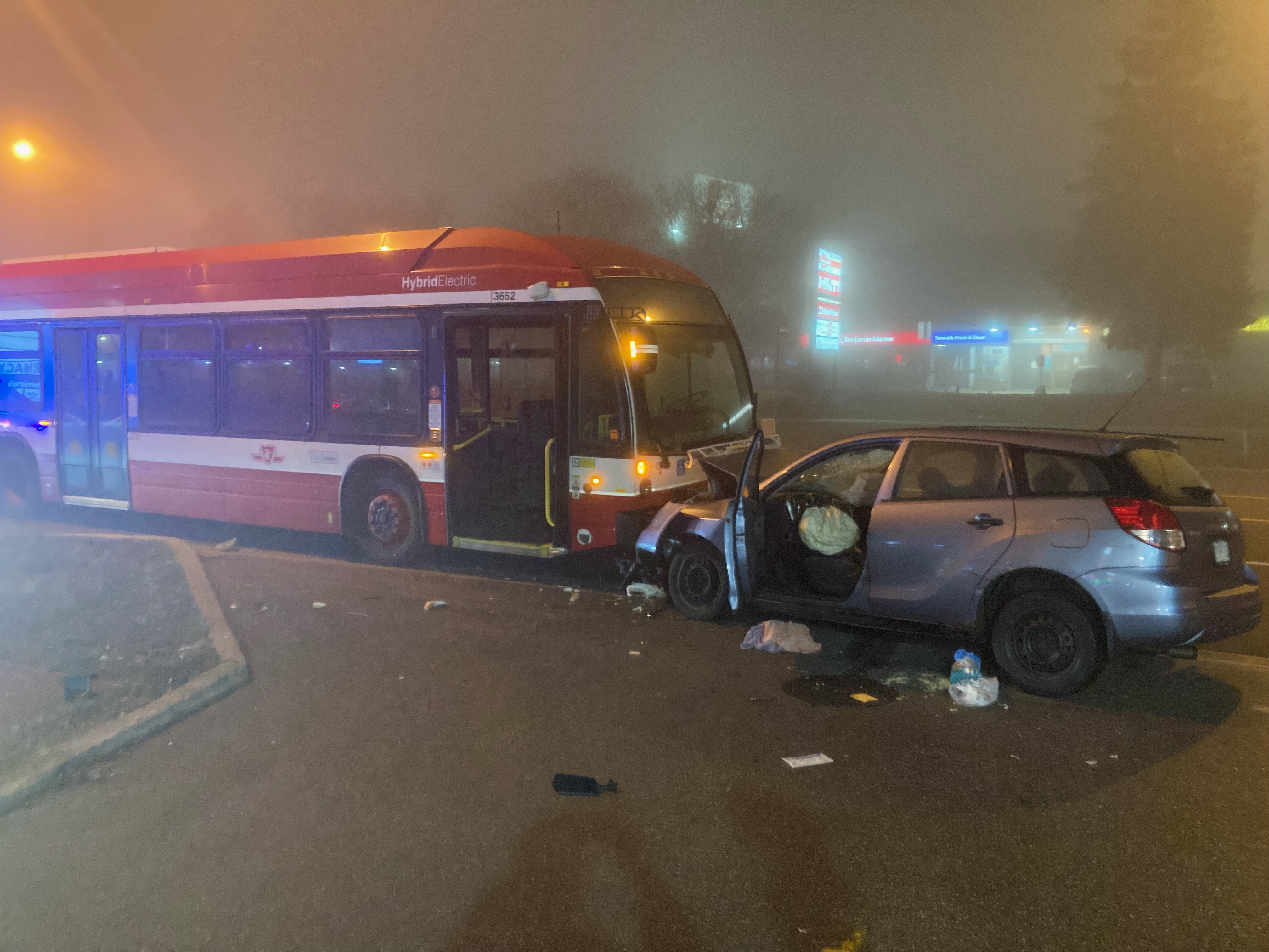 Car involved in head-on collision with TTC bus also crashed into 3 other vehicles