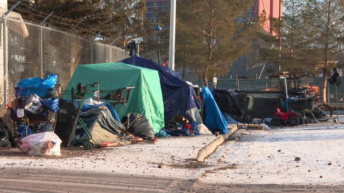A homeless encampment in central Edmonton on Friday, December 15, 2023.