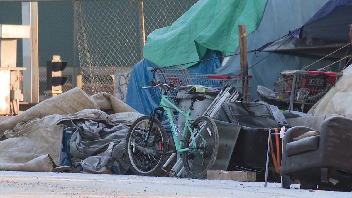 A homeless encampment in central Edmonton on Friday, December 15, 2023.