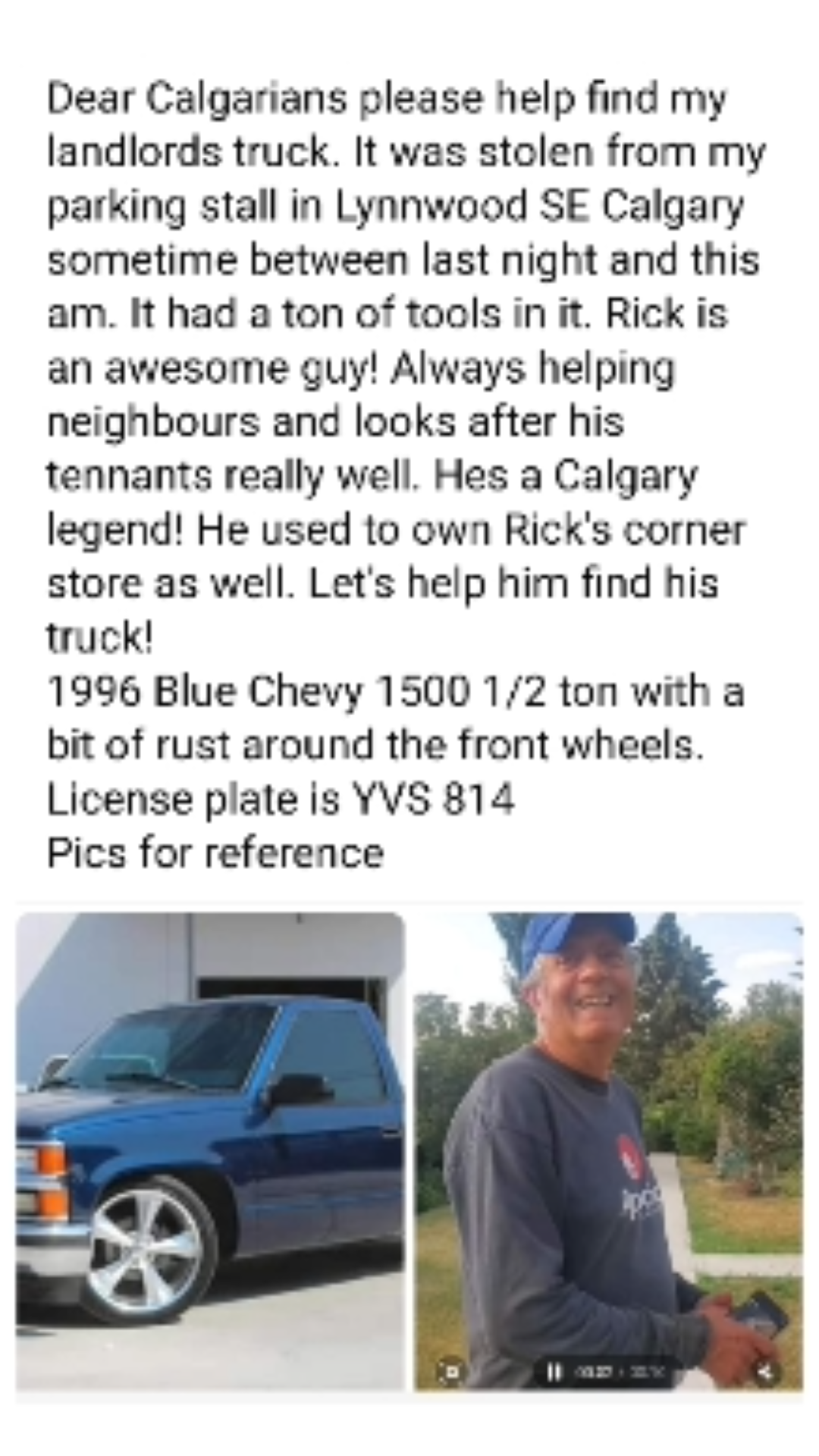 Dorie Miller took to Facebook to plea for help locating her landlord’s stolen truck.