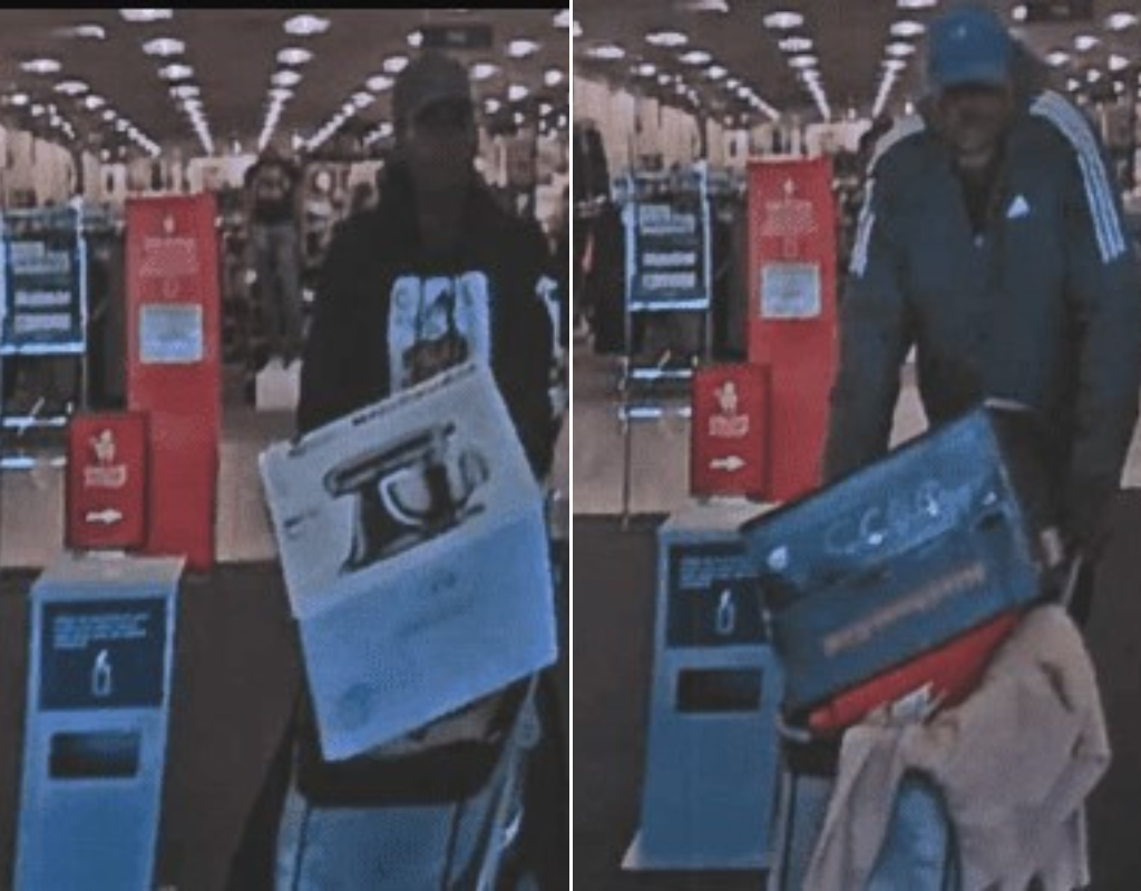 Byron Bolden (L) and Michael Green (R) are seen walking out of a Kohl's store with stolen merchandise.