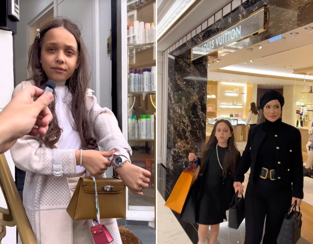 Capturas de pantalla de vídeos de la cuenta de TikTok Love Luxury, que muestran a Moo Abraham, una influencer de 11 años apoyada "la hija de un multimillonario" haciendo alarde de su estilo de vida de lujo.