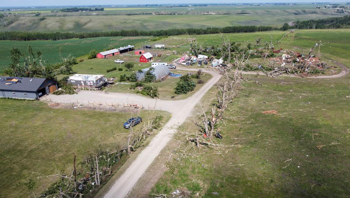 The impact of the Alberta Canada Day tornado is seen