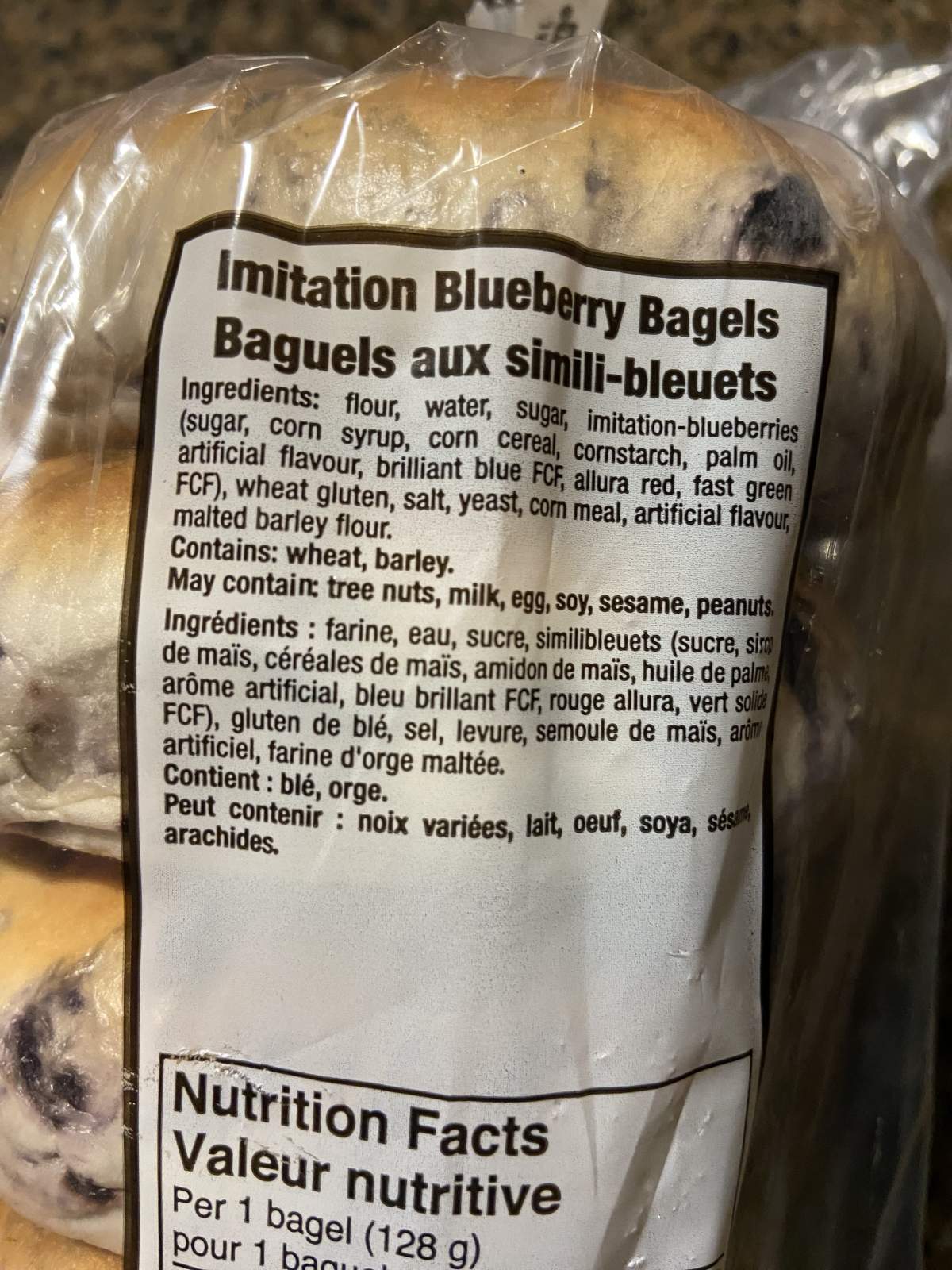 A customer looking for blueberry bagels found ‘Imitation’ blueberry bagels.