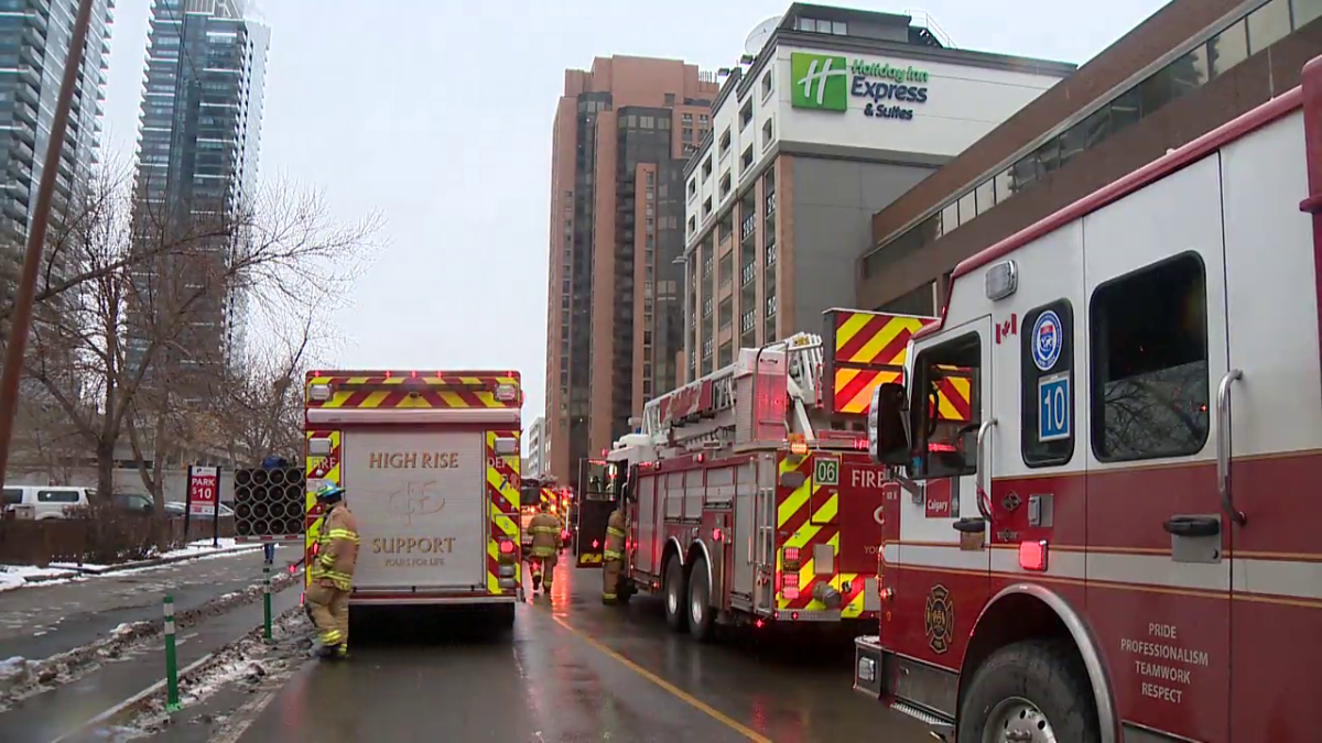 Calgary Fire Department crews attend a fire at a downtown hotel on Dec. 14, 2023.
