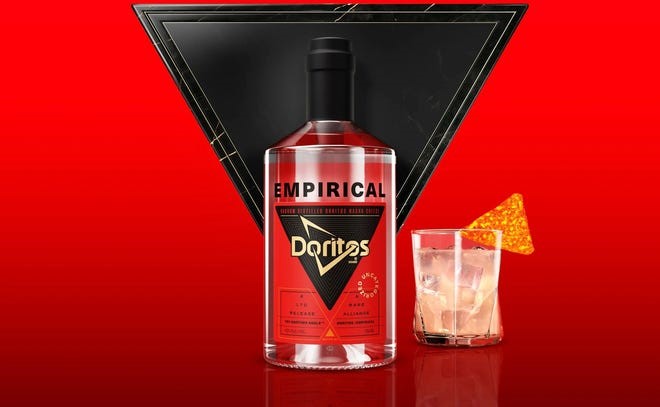 A bottle of Empirical x Doritos Nacho Cheese spirit.