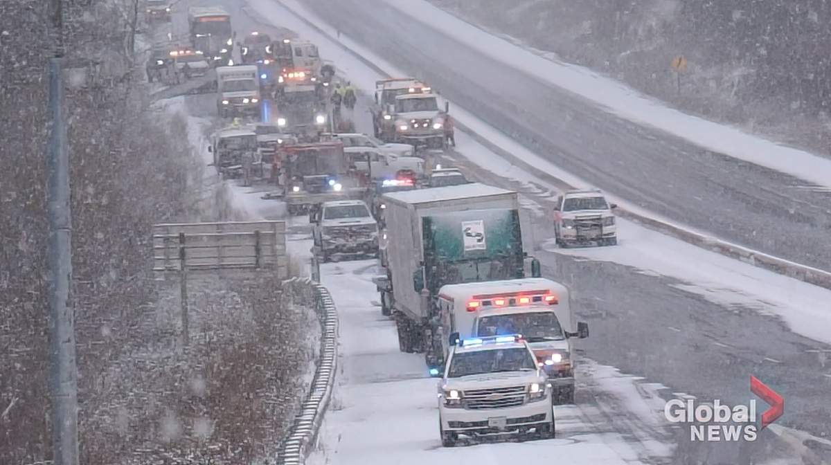 The southbound lanes of Hwy. 115 near Hwy. 35 were closed on Dec. 13 following a multi-vehicle collision.