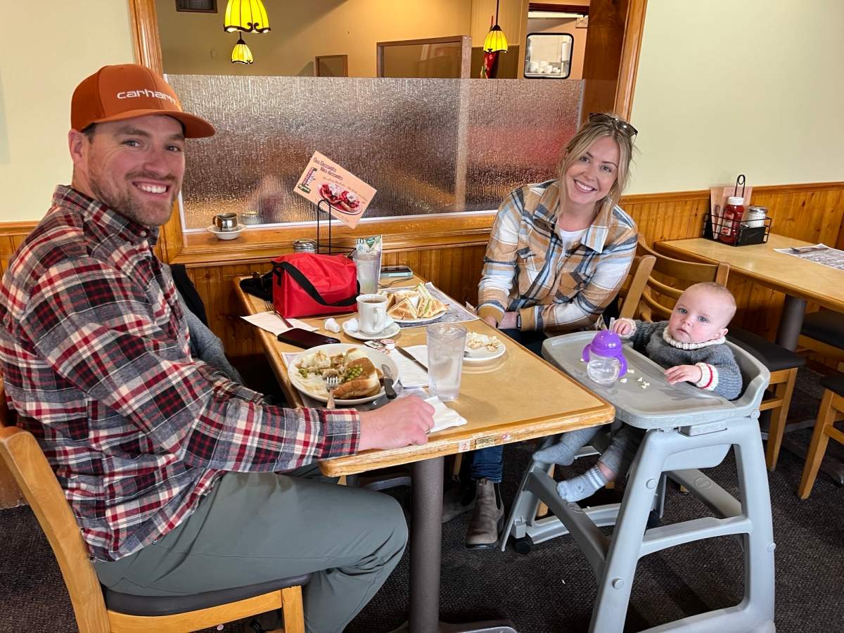 Madelyne Wryde sits with her family in Hynes restaurant on Thursday