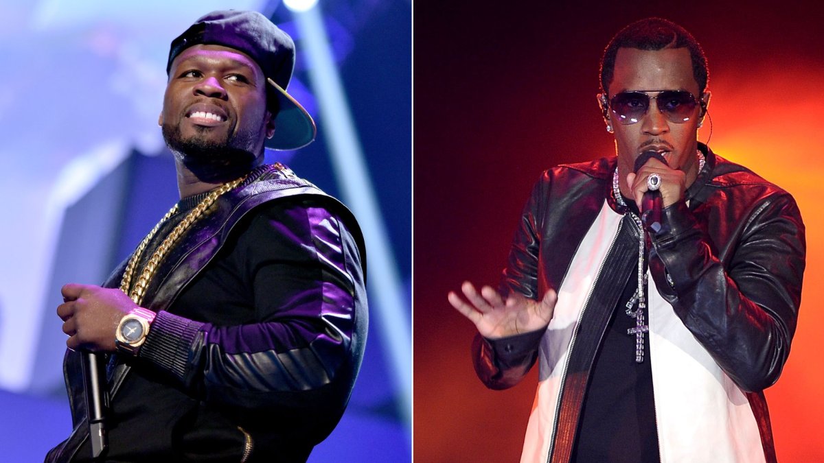 A split image. On the left is 50 Cent. On the right is Diddy.