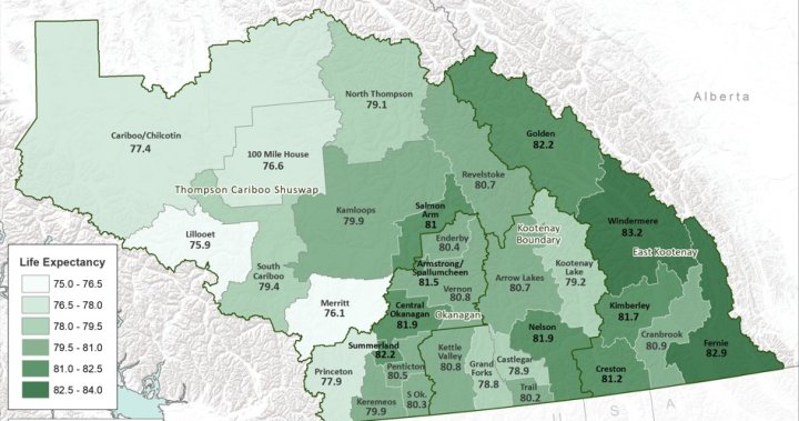 卑诗省内陆城镇的平均预期寿命低于全省平均水平
