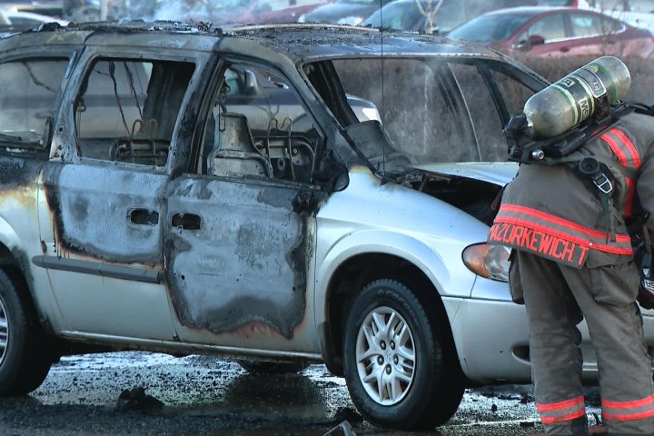 Minivan burns outside Cabela’s Wednesday afternoon