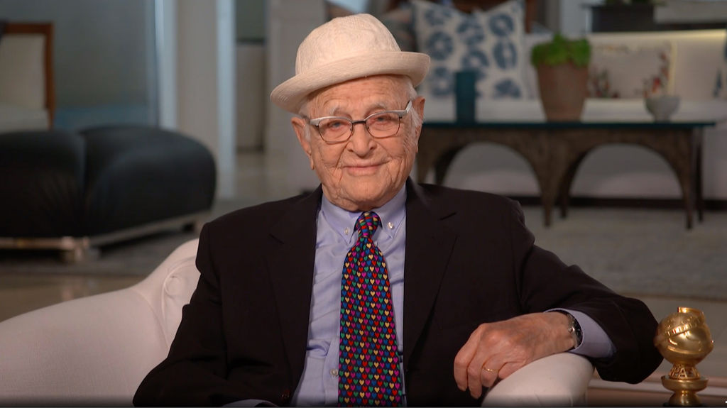 Norman Lear, winner of the Carol Burnett Award, speaks during the 78th Annual Golden Globe Awards broadcast on February 28, 2021.