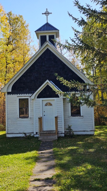 The United Church in Barrhead before it was destroyed by fire on Dec 7, 2023.