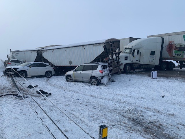 RCMP said a portion of the QE2 is closed between Didsbury and Olds because of multiple collisions.