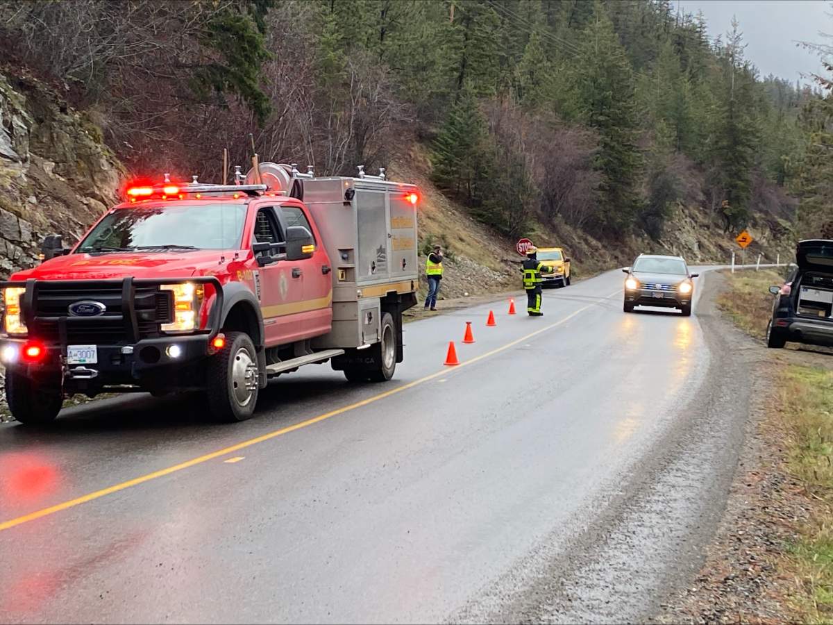 Fires crews directing drivers around the debris.