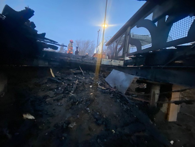 The Shakespeare on the Saskatchewan deck was on fire Tuesday morning.