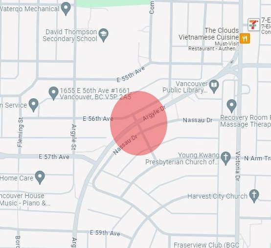 The location of a collision in Vancouver that left two pedestrians injured on Dec. 18.