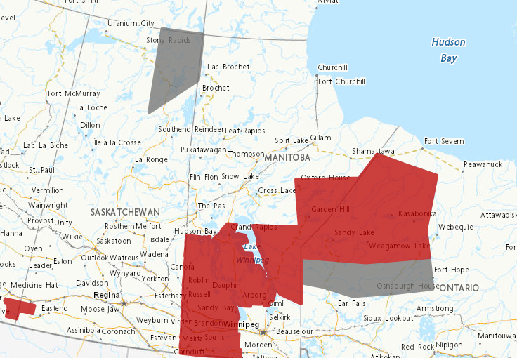 Affected areas of weather alerts.