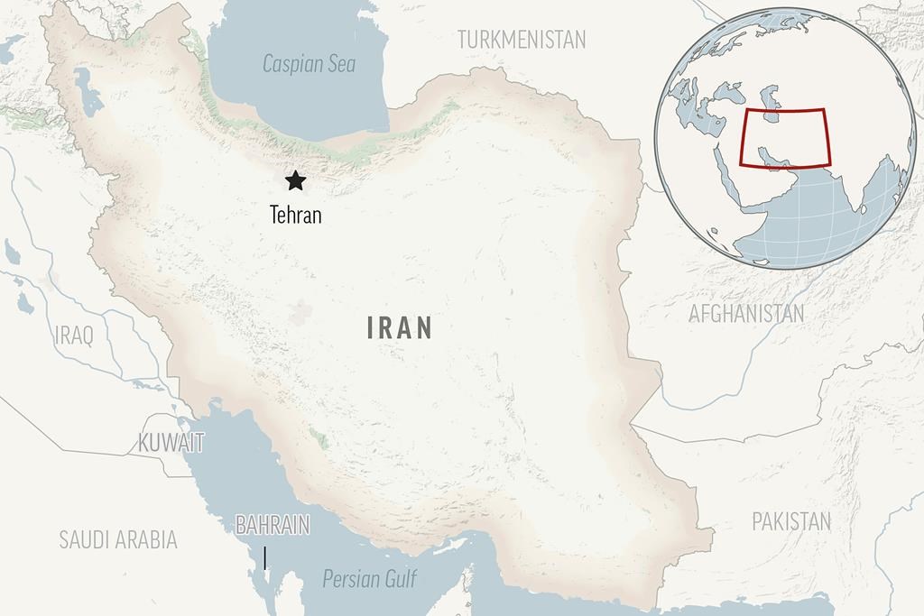 Map of Iran, with capital, Tehran. (AP Photo)