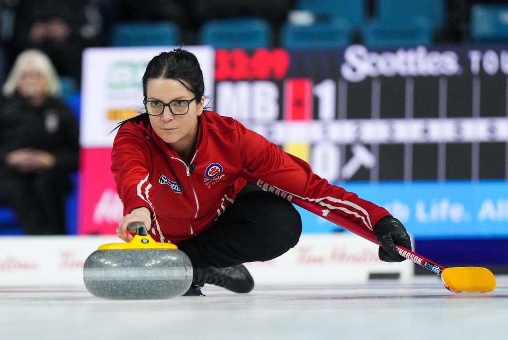 Canada's Kerri Einarson defeated American Tabitha Peterson 7-4 on Thursday to remain unbeaten at the Grand Slam of Curling's Co-op Canadian Open. Einarson delivers a rock while playing Manitoba during the final at the Scotties Tournament of Hearts, in Kamloops, B.C., on Sunday, February 26, 2023. 