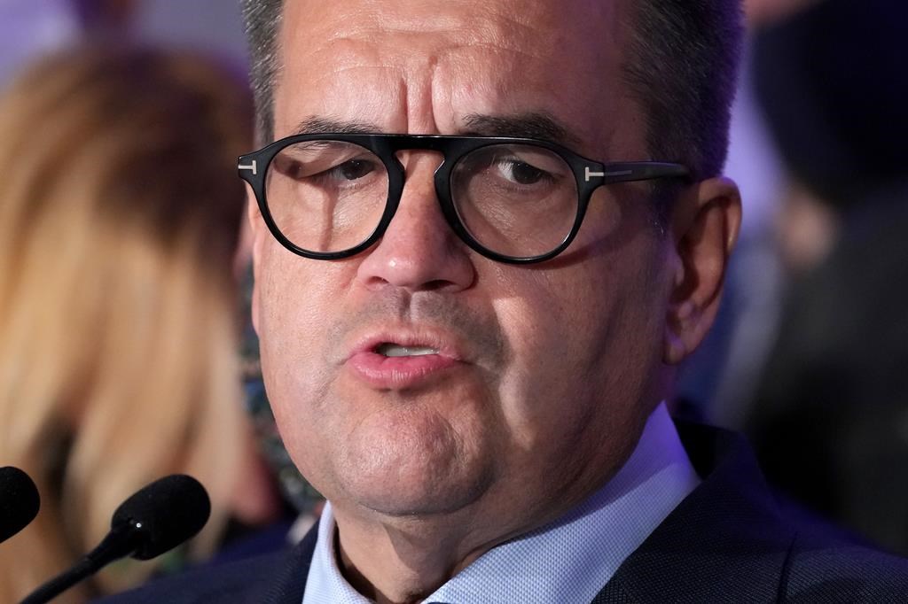 Former Montreal mayor and federal cabinet minister Denis Coderre says he's going on tour ahead of a possible run for the leadership of the Quebec Liberal party. Coderre speaks in Montreal, Sunday, Nov. 7, 2021. THE CANADIAN PRESS/Paul Chiasson.