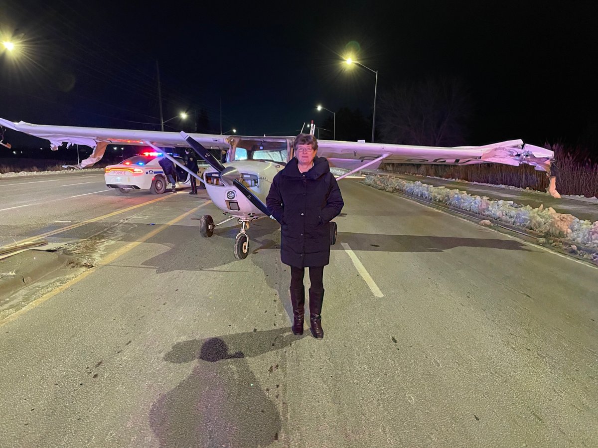Debbie Gilker on Monday evening after witnessing a small pane make an emergency landing in Ajax, On.