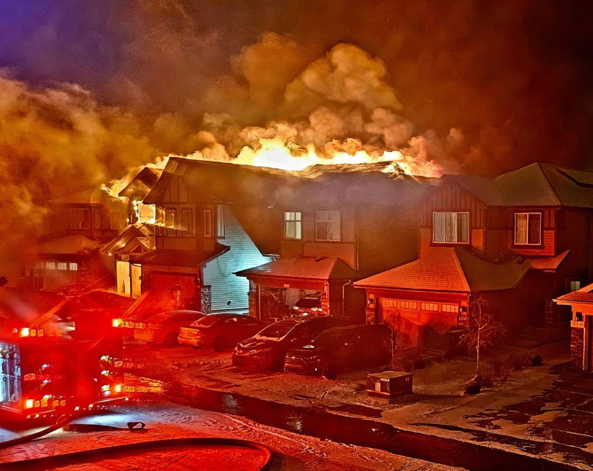 A home being built in deep south Edmonton's Allard neighbourhood was destroyed in a fire that left extensive damage to a neighbouring house as well on Sunday, Jan. 7, 2024.