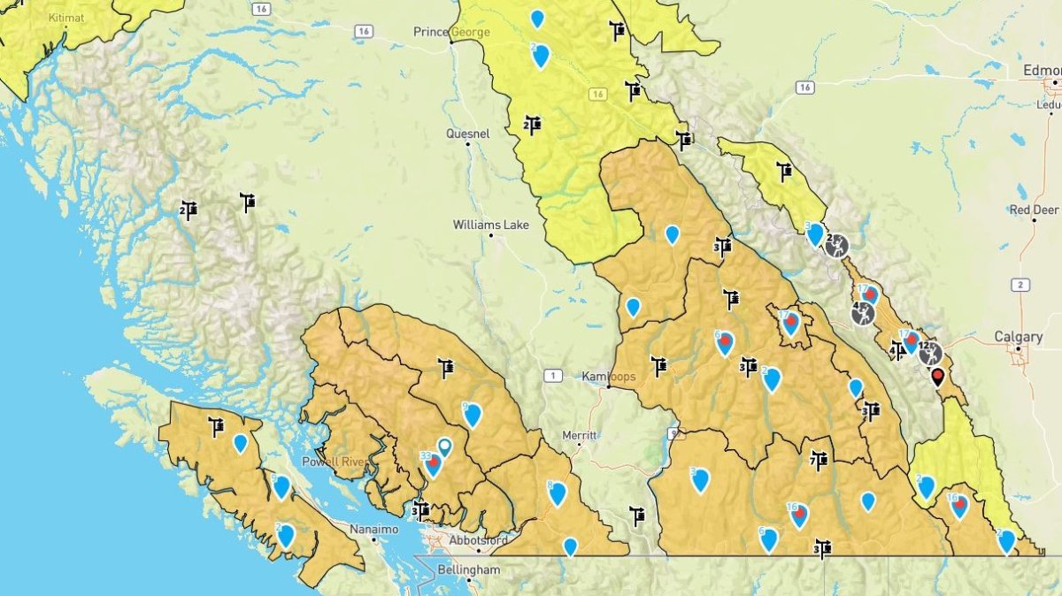 A map showing avalanche conditions across B.C. on Jan. 10, 2024.