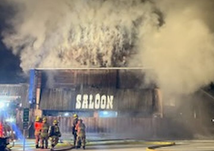 A fire broke out at the Monkey Top Saloon in Bentley, Alta., on Jan. 16. 2024.