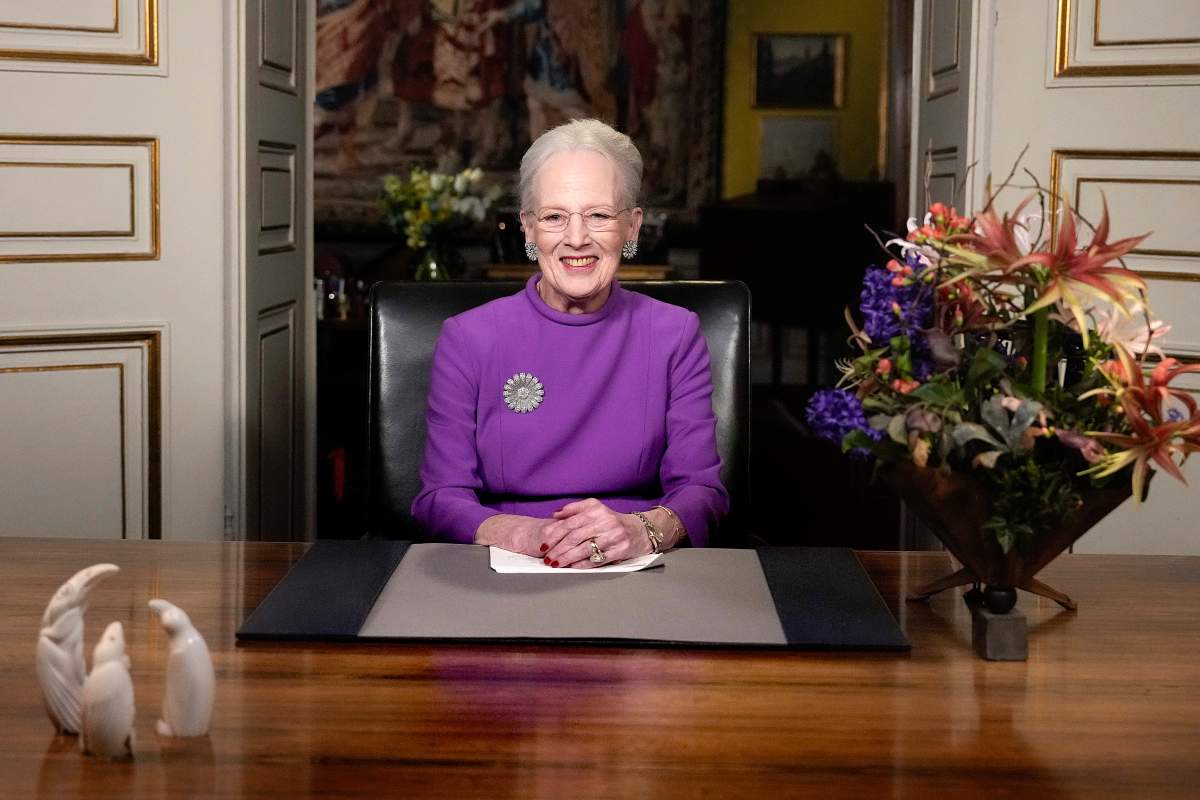 Queen Margrethe II gives a New Year’s speech and announces her abdication from Christian IX’s Palace, Amalienborg Castle, in Copenhagen, Sunday, Dec. 31 2023.