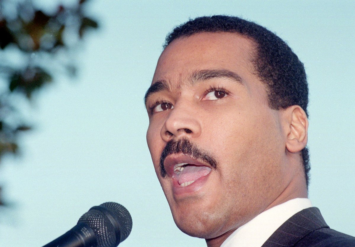 Dexter King, son of the the late Dr. Martin Luther King Jr., speaks at a news conference in Atlanta, Ga., Dec. 28, 1994. The King Center in Atlanta said the 62-year-old son of the civil rights leader died Monday, Jan. 22, 2024 at his California home after battling prostate cancer.