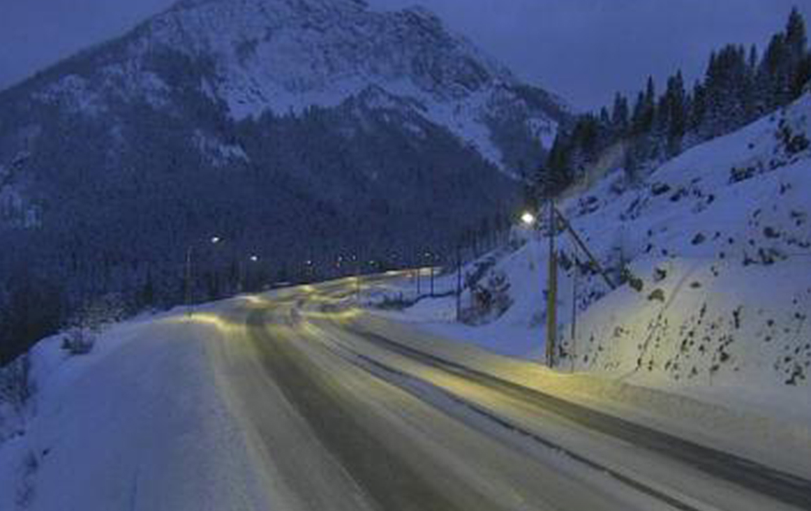 Weather and road conditions at the summit of the Coquihalla Highway on Wednesday, Jan. 10, 2024. The summit’s elevation is 1,230 metres. The temperature at the summit at 5 p.m. was -8 C.