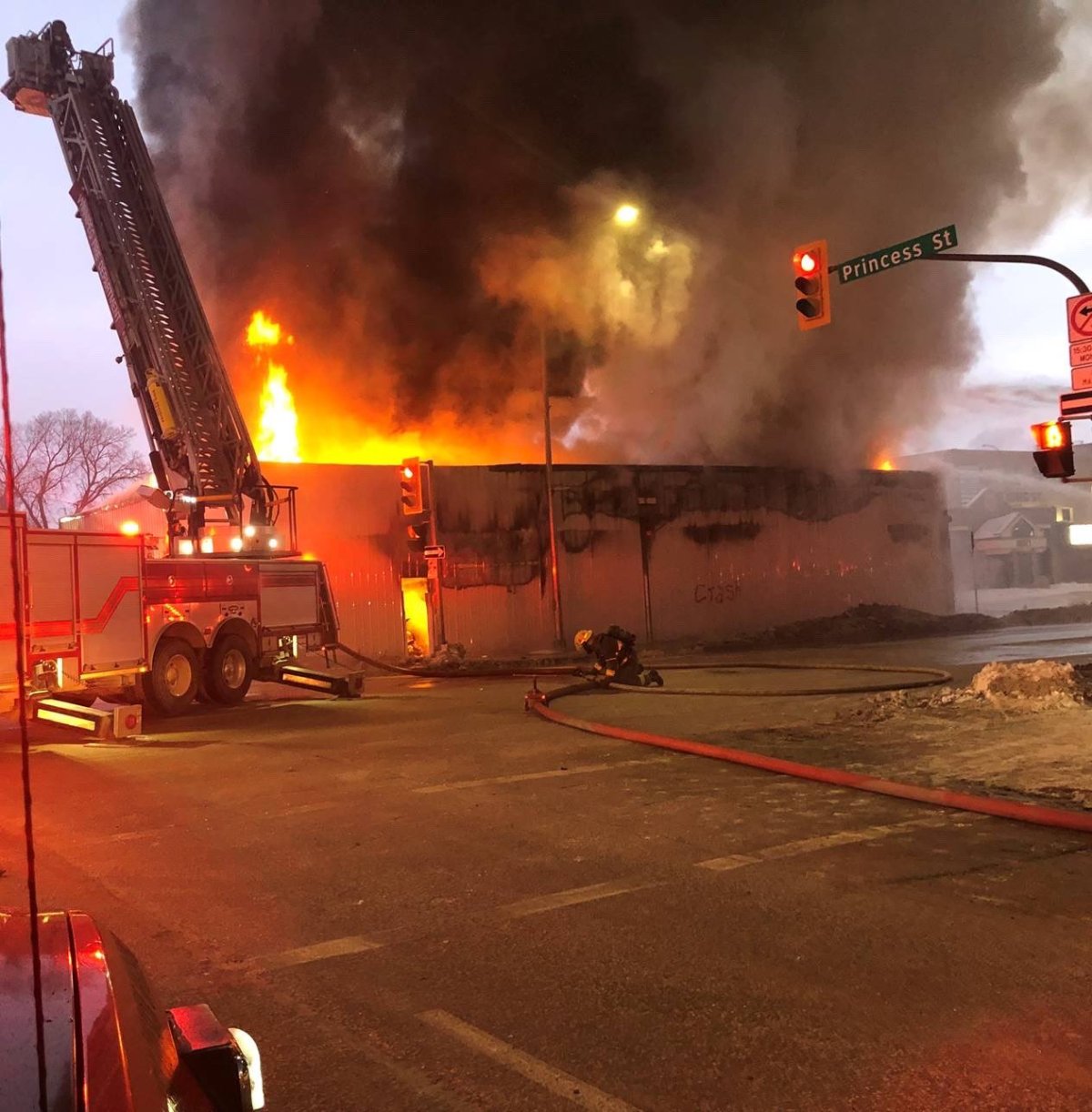 Winnipeg fire crews are fighting a blaze downtown on Saturday morning. .