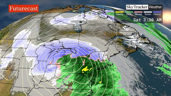 One model prediction for the upcoming storm.
