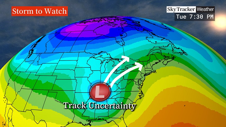 A storm system is set to move into southern Ontario next week, though there is significant uncertainty regarding its track.
