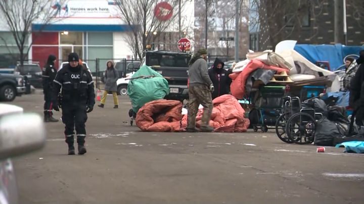 City, police dismantle homeless encampment northeast of downtown Edmonton