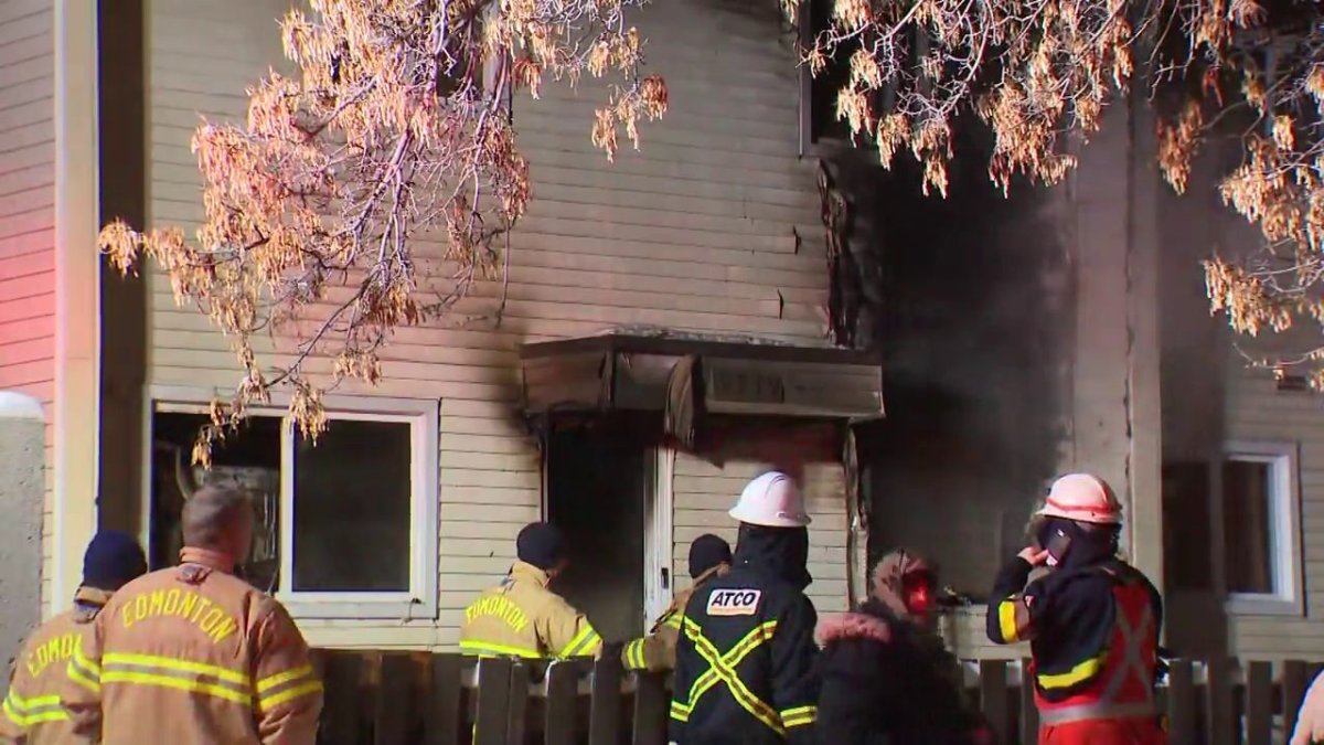 A townhouse was evacuated after a fire in north Edmonton on Jan. 22, 2024.